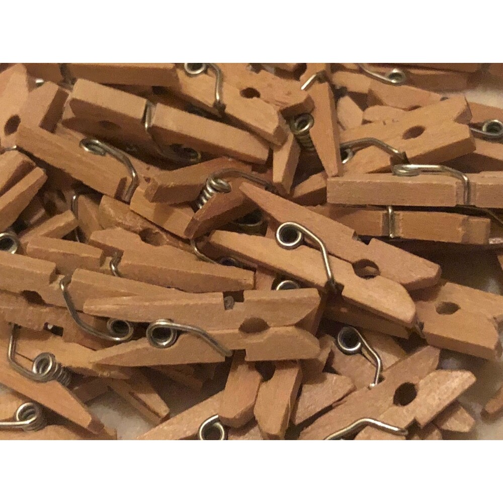 200 Mini Spring Clothes Pins Wood For Crafts Dollhouses Photo Paper 1" Inch